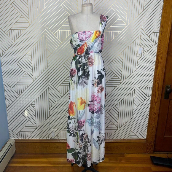 ASOS Floral One Shoulder Maxi Dress in White Size 2 - Picture 2 of 12